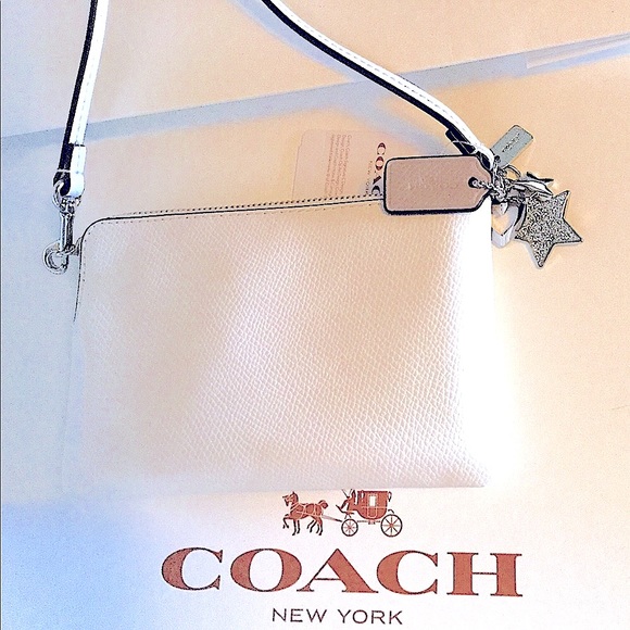 🎉HP🎉COACH (MULTIPLE CHARMS) CORNER ZIP WRISTLET/color:silver/sea glass/chalk - Picture 15 of 15